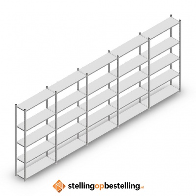 Voordeelrij Legbordstelling Medium Duty 2000x5000x300, 5 niveaus metaal verzinkt 90 kg