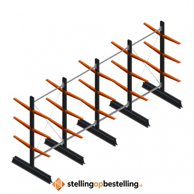 Voordeelrij lichte draagarmstelling dubbelzijdig 2000x4100x500 3 niveaus