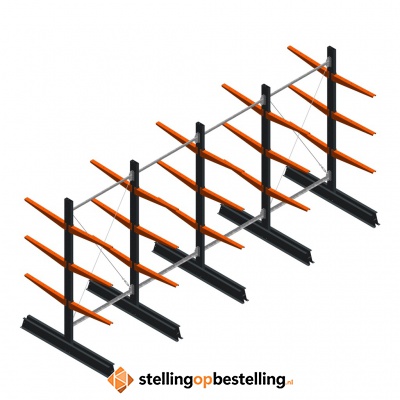 Voordeelrij lichte draagarmstelling dubbelzijdig 2000x4100x600 3 niveaus