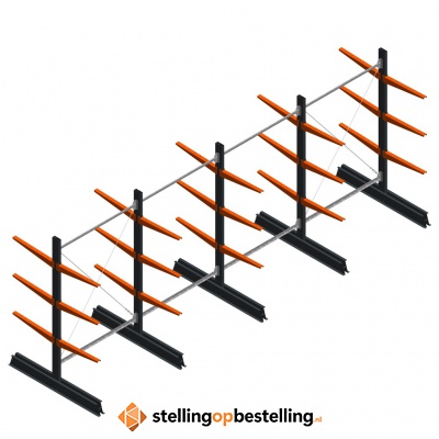 Voordeelrij lichte draagarmstelling dubbelzijdig 2000x5100x600 3 niveaus