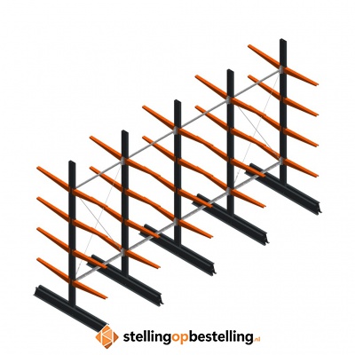 Voordeelrij lichte draagarmstelling dubbelzijdig 2500x4100x600 4 niveaus