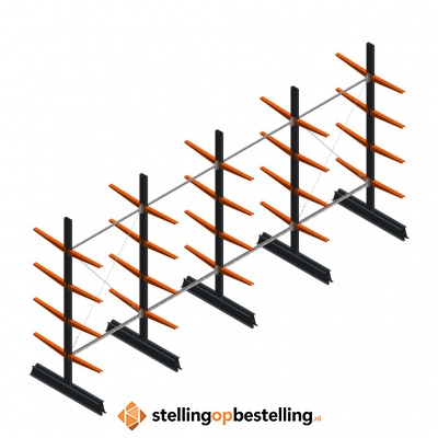 Voordeelrij lichte draagarmstelling dubbelzijdig 2500x5100x500 4 niveaus