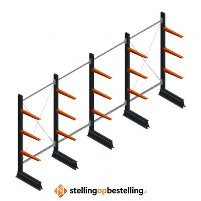 Voordeelrij lichte draagarmstelling enkelzijdig 2000x4100x500 3 niveaus