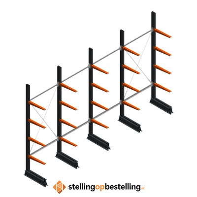 Voordeelrij lichte draagarmstelling enkelzijdig 2500x4100x500 4 niveaus
