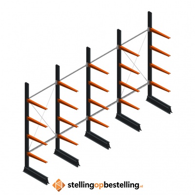 Voordeelrij lichte draagarmstelling enkelzijdig 2500x4100x600 4 niveaus