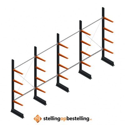 Voordeelrij lichte draagarmstelling enkelzijdig 2500x5100x500 4 niveaus