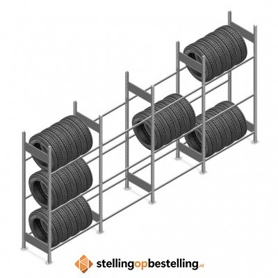 Voordeelrij bandenstelling Heavy Duty 2000x4000x500 3 niveaus 4 secties