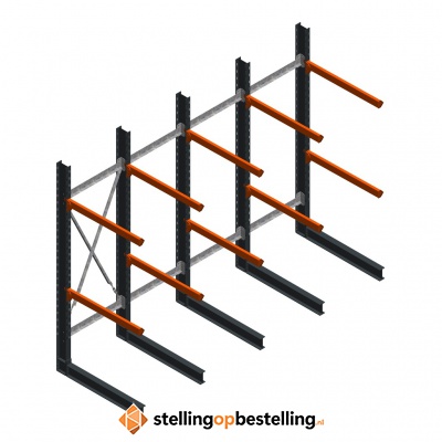 Voordeelrij zware draagarmstelling enkelzijdig 3000x4082 armlengte 1200 2 niveaus