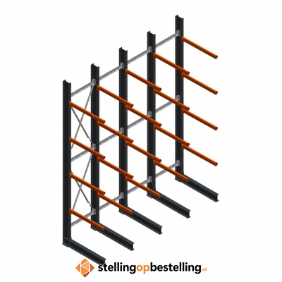Voordeelrij zware draagarmstelling enkelzijdig 5000x4100 armlengte 1200 4 niveaus