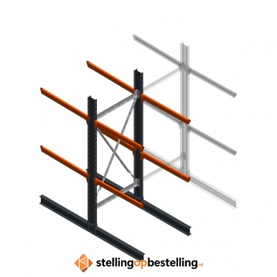 Zware draagarmstelling dubbelzijdig 3000x1200x1200 2 niveaus d650 beginsectie Zware draagarmstelling dubbelzijdig 3000x1200x1200 2 niveaus d650 beginsectie