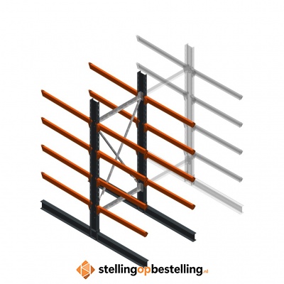 Zware draagarmstelling dubbelzijdig 3000x1200x1200 4 niveaus d345 beginsectie Zware draagarmstelling dubbelzijdig 3000x1200x1200 4 niveaus d345 beginsectie
