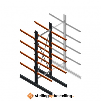 Zware draagarmstelling dubbelzijdig 4000x1200x1200 4 niveaus d345 beginsectie Zware draagarmstelling dubbelzijdig 4000x1200x1200 4 niveaus d345 beginsectie