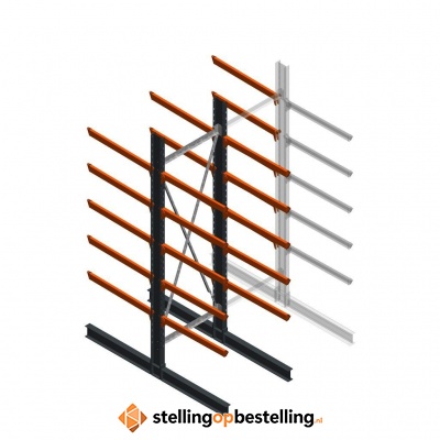 Zware draagarmstelling dubbelzijdig 4000x1200x1200 5 niveaus d345 beginsectie Zware draagarmstelling dubbelzijdig 4000x1200x1200 5 niveaus d345 beginsectie