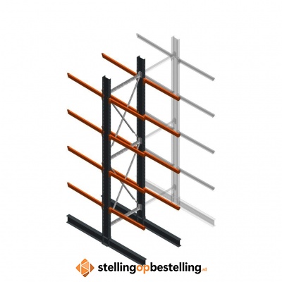 Zware draagarmstelling dubbelzijdig 5000x1200x1200 4 niveaus d345 beginsectie Zware draagarmstelling dubbelzijdig 5000x1200x1200 4 niveaus d345 beginsectie