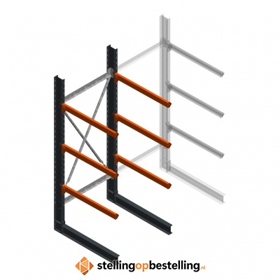 Zware draagarmstelling enkelzijdig 3000x1200x1200 3 niveaus d345 beginsectie Zware draagarmstelling enkelzijdig 3000x1200x1200 3 niveaus d345 beginsectie