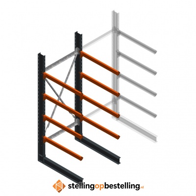 Zware draagarmstelling enkelzijdig 3000x1200x1200 4 niveaus d345 beginsectie Zware draagarmstelling enkelzijdig 3000x1200x1200 4 niveaus d345 beginsectie