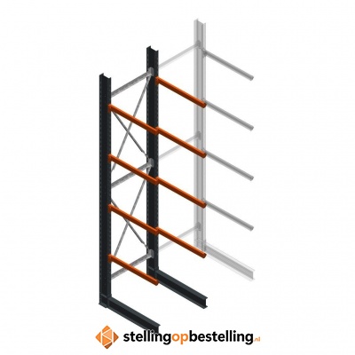 Zware draagarmstelling enkelzijdig 5000x1200x1200 4 niveaus d650 beginsectie Zware draagarmstelling enkelzijdig 5000x1200x1200 4 niveaus d650 beginsectie